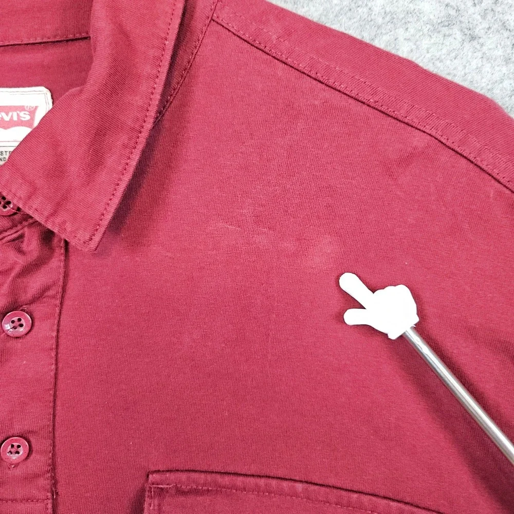 Levi's‎ Men's Burgundy Long Sleeve Pocket Polo Shirt Size XL 100% Cotton SPOTS